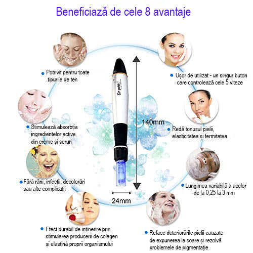 Aparat electric cu microace 12 pini si nano pentru mezoterapie