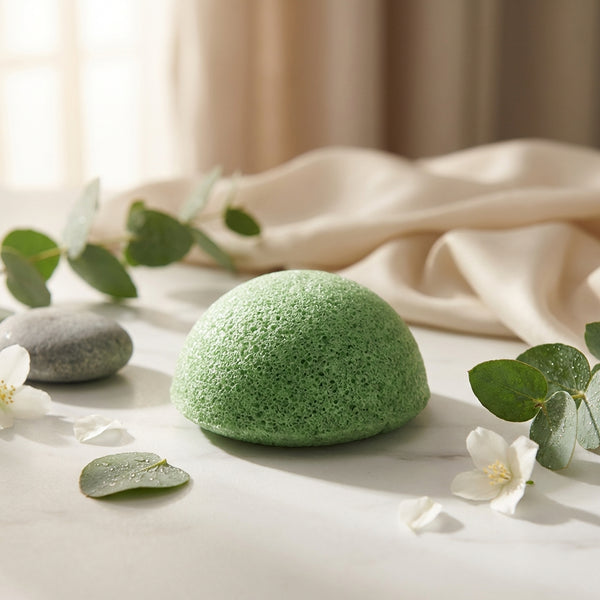 Burete de față din fibre naturale konjak  cu ceai verde pentru ten gras și mixt