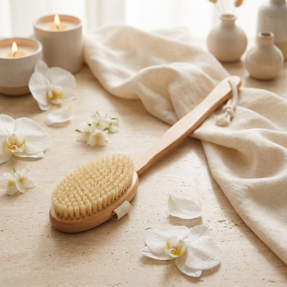 Perie de exfoliere pentru corp cu maner