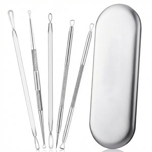 Trusa 5 instrumente inox pentru extracția comedoanelor și a punctelor negre