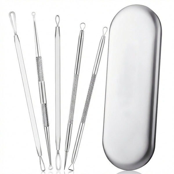 Trusa 5 instrumente inox pentru extracția comedoanelor și a punctelor negre